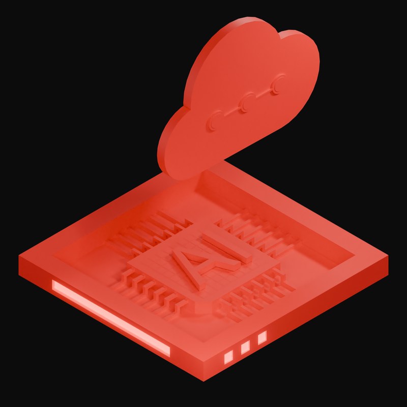 Red Glass AI Cloud Chip 3D Icon - 3D icon from AI Cloud Chips