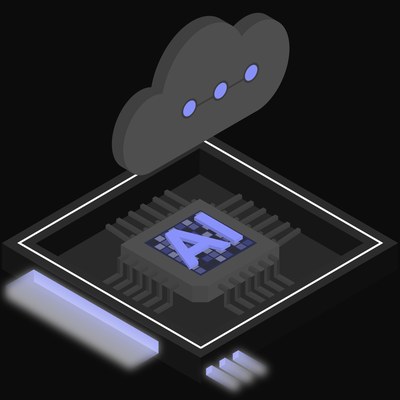 Black and Navy AI Cloud Chip Icon - illustration from AI Cloud Chip Icons