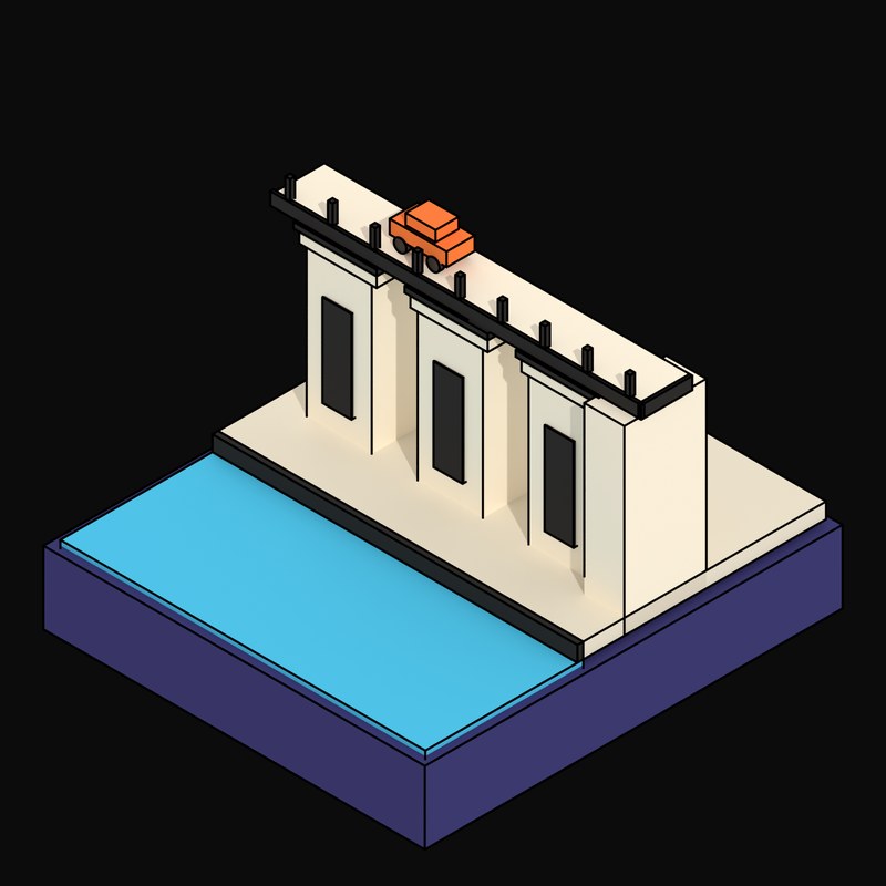 Tapering Bridge Pier Cluster over Cyan Water - 3D icon from Neo Brutalist Scenes