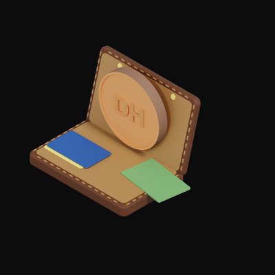 Moroccan Dirham Floating Over a Wallet - 3D icon from Crypto & Currency Wallet Float