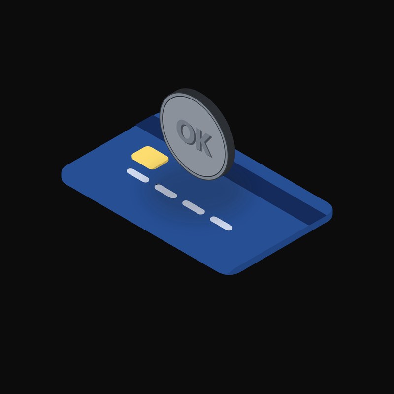 OKB Floating Over a Credit Card - illustration from Crypto & Currency Credit Card Float