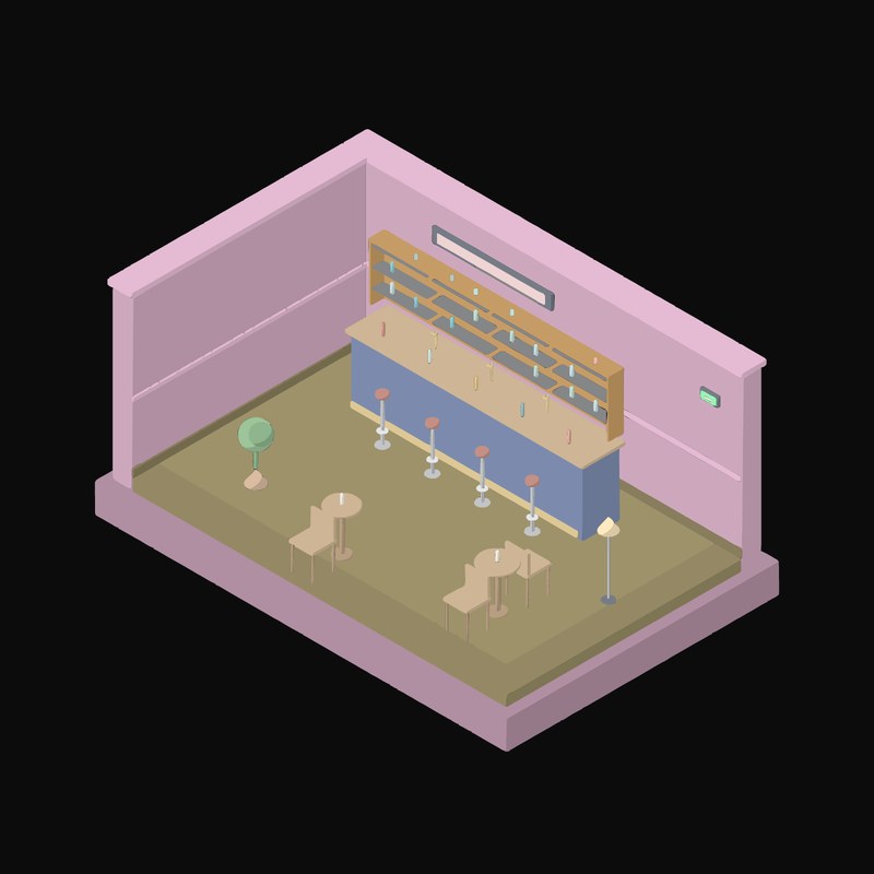 Dusty Magenta Bar Lounge with a Bottle Wall Animated Icon - animated icon from Isometric Room Block Motion Icons