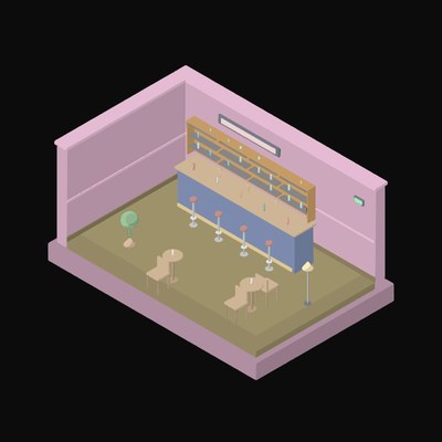 Dusty Magenta Bar Lounge with a Bottle Wall - illustration from Isometric Room Block Icons