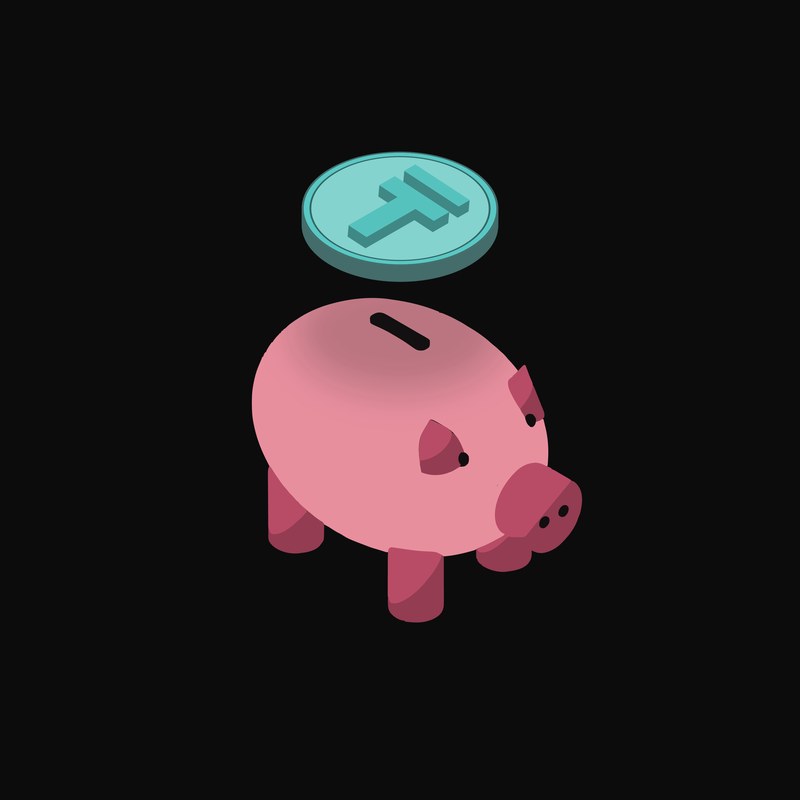 Kazakhstani Tenge Floating Over a Piggy Bank (Back) - illustration from Crypto & Currency Piggy Bank Float