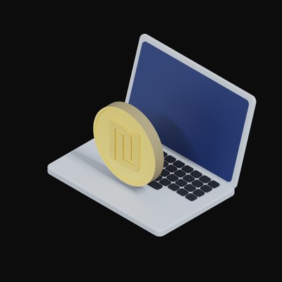 Israeli Shekel Floating Over a Laptop - 3D icon from Crypto & Currency Laptop Float
