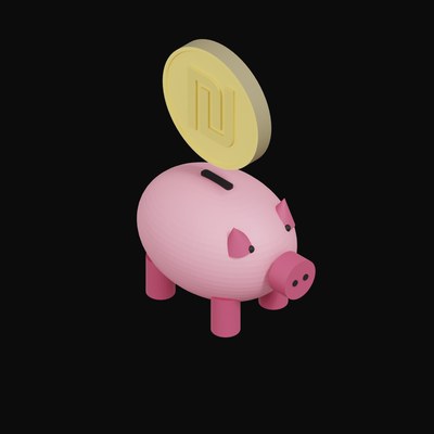 Israeli Shekel Floating Over a Piggy Bank - 3D icon from Crypto & Currency Piggy Bank Float