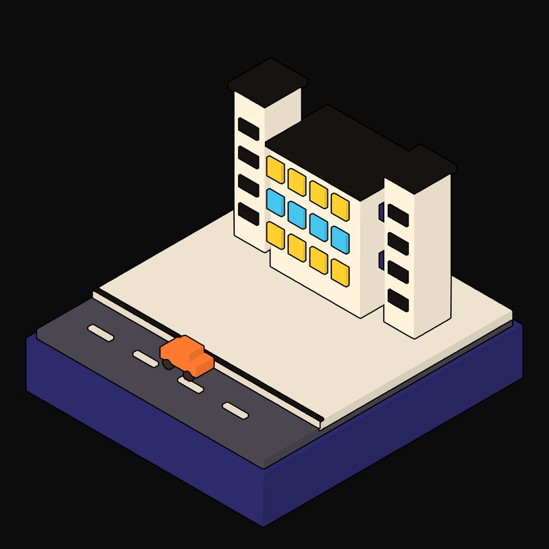 Twin-Towered Served-and-Servant Wings with Plum Sky-Bridges Animated Icon - animated icon from Neo Brutalist Scenes Motion Icons