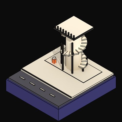 Slender Spiral Observation Ramp to a Viewing Deck - 3D icon from Neo Brutalist Scenes