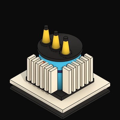 Cyan Transformer with Yellow Bushings - 3D icon from Neo Brutalist AI Hardware