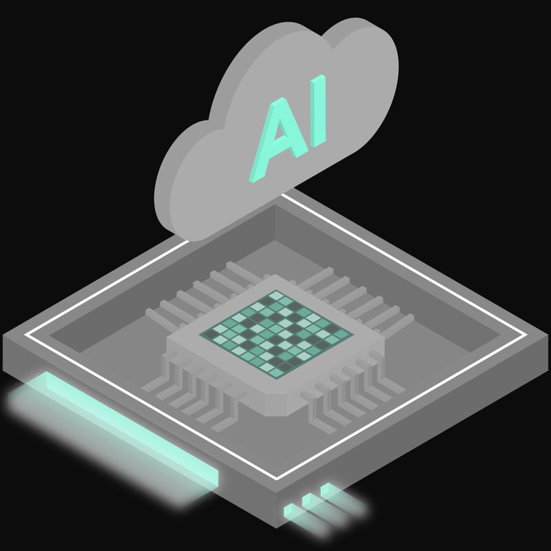 Grey and Turquoise AI Cloud Chip with a Labelled Cloud Icon - illustration from AI Cloud Chip Icons