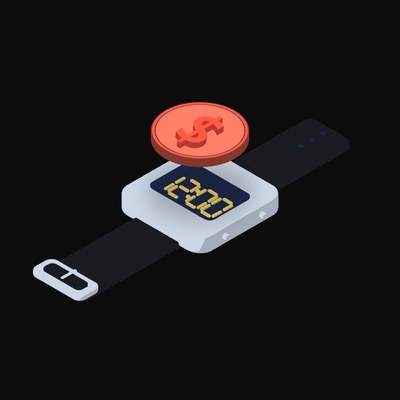 Singapore Dollar Floating Over a Watch (Back) - illustration from Crypto & Currency Watch Float