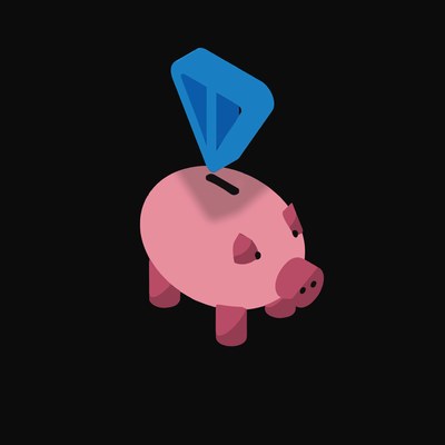 Toncoin Floating Over a Piggy Bank - animated icon from Crypto & Currency Piggy Bank Float