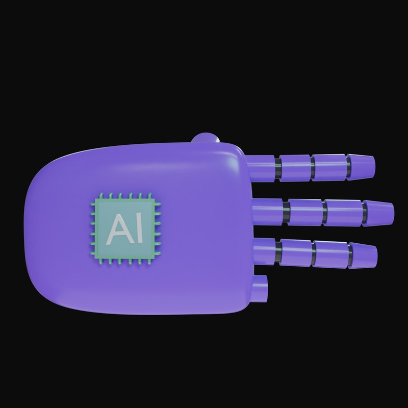 Violet Three Fingers Robot Hand 3D Icon - 3D icon from Robot Hand Gestures 3D Icons