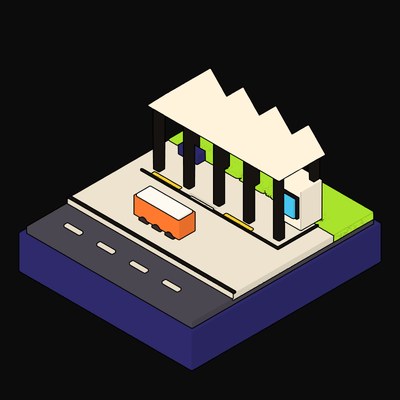 Yellow Bus Station Shells with Folded Concrete Roofs - illustration from Neo Brutalist Scenes Icons