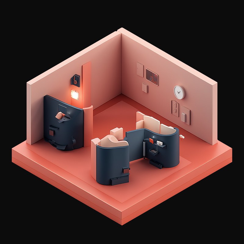 Navy Call Centre with Desk Booths - 3D icon from Isometric Clay Room Scenes