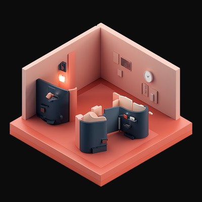Navy Call Centre with Desk Booths - 3D icon from Isometric Clay Room Scenes