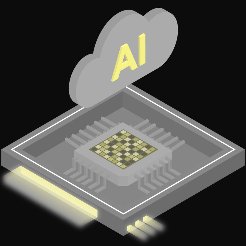 Grey and Yellow AI Cloud Chip with a Labelled Cloud Icon - illustration from AI Cloud Chip Icons