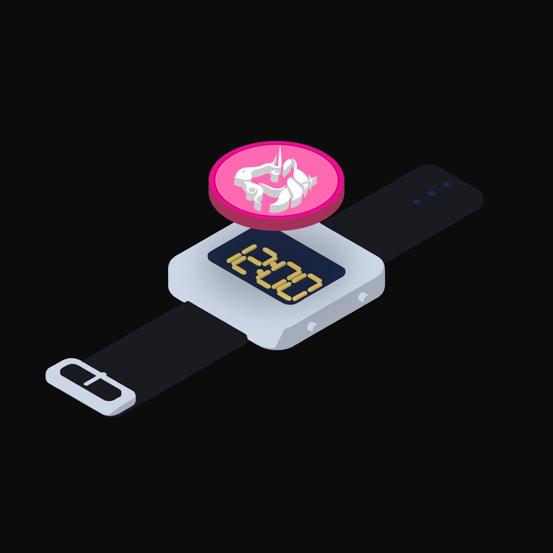 Uniswap Floating Over a Watch (Back) - illustration from Crypto & Currency Watch Float