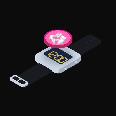 Uniswap Floating Over a Watch (Back) - illustration from Crypto & Currency Watch Float