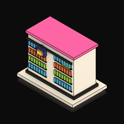 Cream Tape Library with a Picker on a Rail - 3D icon from Neo Brutalist AI Hardware
