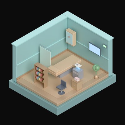 Muted Teal Exam Room with a Patient Couch - 3D icon from Isometric Room Blocks