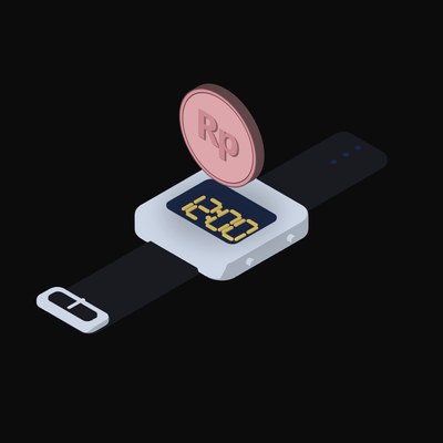 Indonesian Rupiah Floating Over a Watch - illustration from Crypto & Currency Watch Float