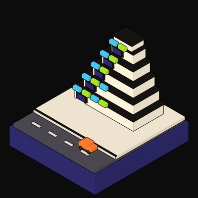 Yellow Ziggurat Terrace Housing with Stepped Roof Terraces Animated Icon - animated icon from Neo Brutalist Scenes Motion Icons