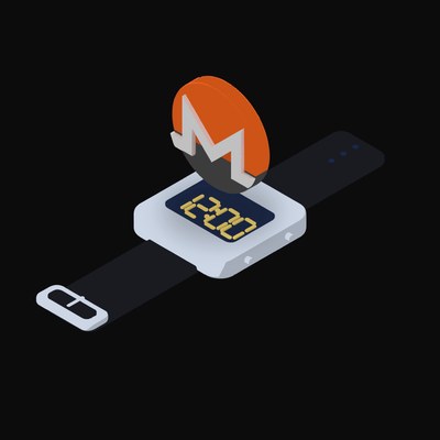 Monero Floating Over a Watch - illustration from Crypto & Currency Watch Float