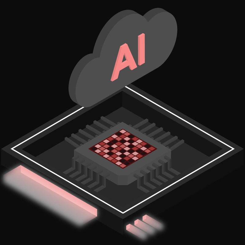 Black and Red AI Cloud Chip with a Labelled Cloud Icon - illustration from AI Cloud Chip Icons