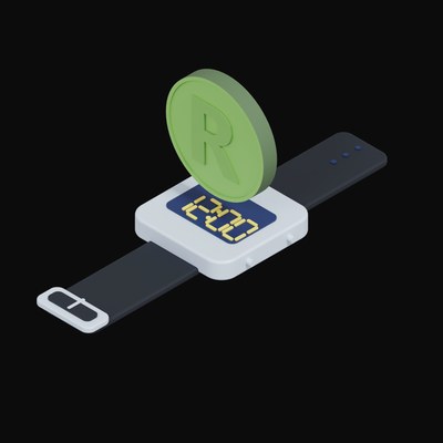 South African Rand Floating Over a Watch - 3D icon from Crypto & Currency Watch Float