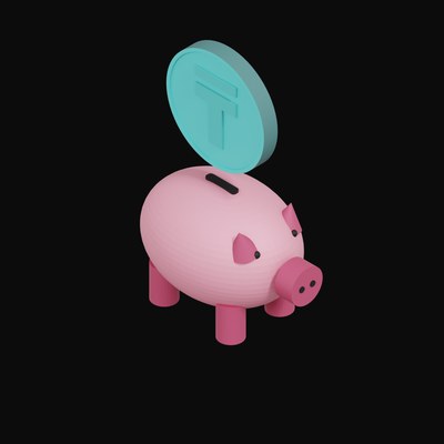 Kazakhstani Tenge Floating Over a Piggy Bank - 3D icon from Crypto & Currency Piggy Bank Float