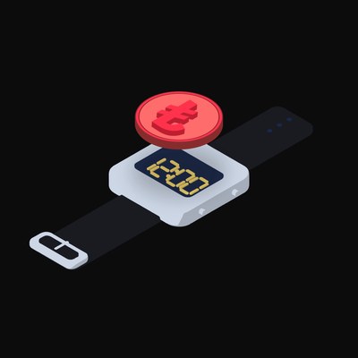 Turkish Lira Floating Over a Watch (Back) - illustration from Crypto & Currency Watch Float