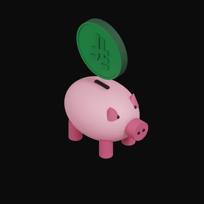 Saudi Riyal Floating Over a Piggy Bank - 3D icon from Crypto & Currency Piggy Bank Float