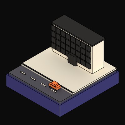 Gridded Precast Panel Facade with Plum-Glazed Windows - 3D icon from Neo Brutalist Scenes