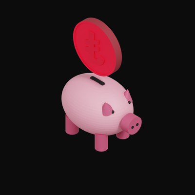 Turkish Lira Floating Over a Piggy Bank - 3D icon from Crypto & Currency Piggy Bank Float
