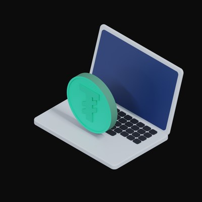 Tether Floating Over a Laptop - 3D icon from Crypto & Currency Laptop Float