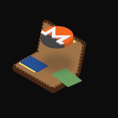 Monero Floating Over a Wallet (Back) - illustration from Crypto & Currency Wallet Float