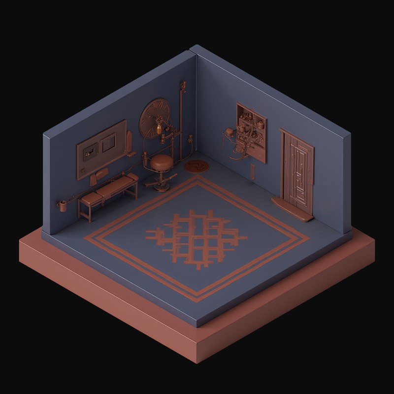 Navy Barbershop with Two Barber Chairs - 3D icon from Isometric Clay Room Scenes