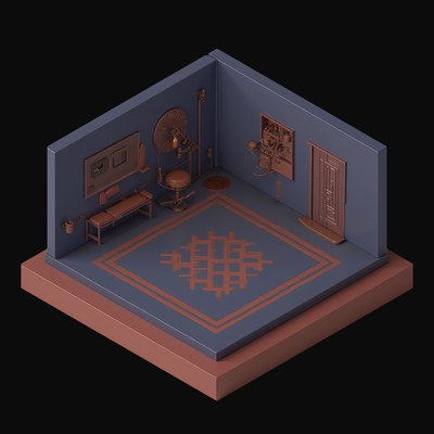 Navy Barbershop with Two Barber Chairs - 3D icon from Isometric Clay Room Scenes