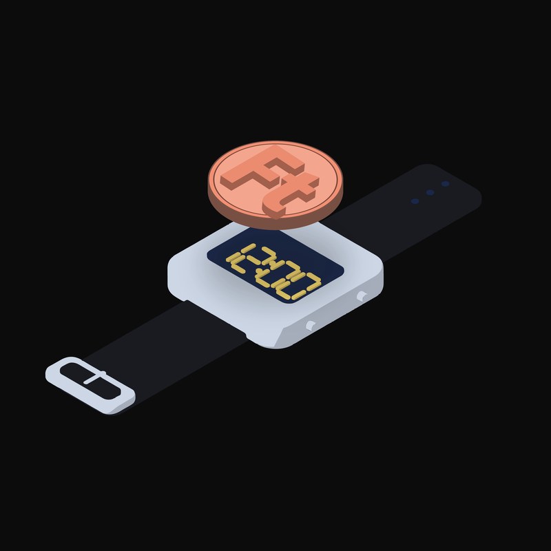 Hungarian Forint Floating Over a Watch (Back) - illustration from Crypto & Currency Watch Float