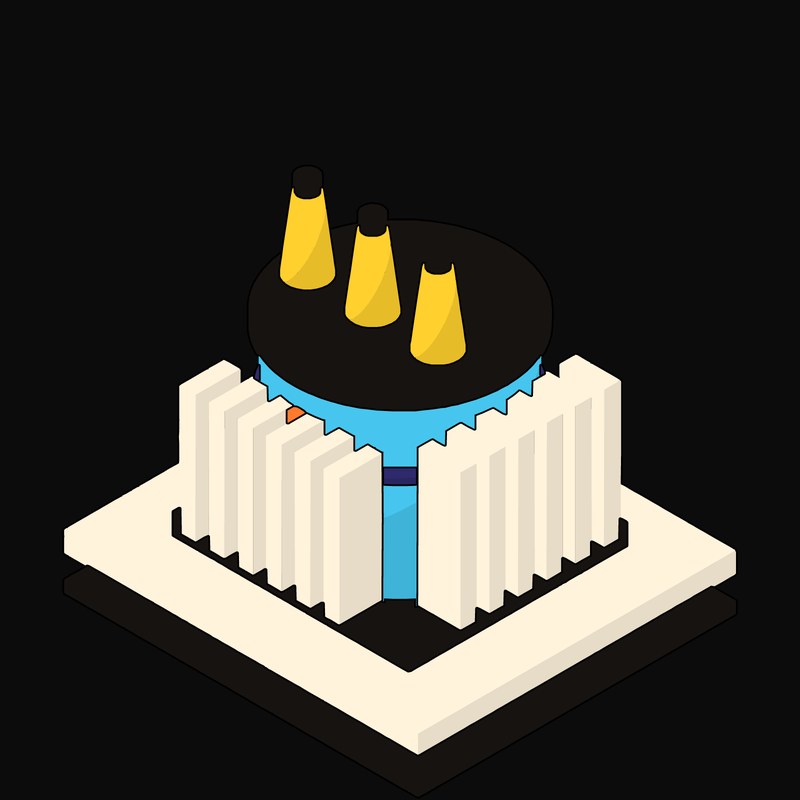 Cyan Transformer with Yellow Bushings - illustration from Neo Brutalist AI Hardware Icons