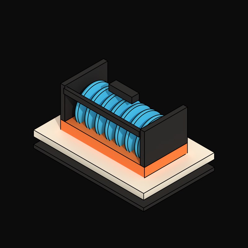Orange Wafer Cassette with Seven Slotted Wafers - 3D icon from Neo Brutalist AI Hardware