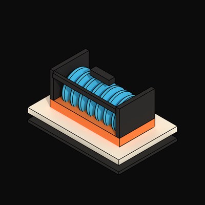 Orange Wafer Cassette with Seven Slotted Wafers - 3D icon from Neo Brutalist AI Hardware