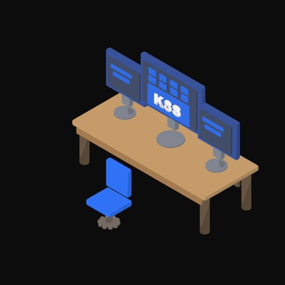 Kubernetes Pod Grid on a Control Desk - illustration from Isometric Developer Stack Desks Icons