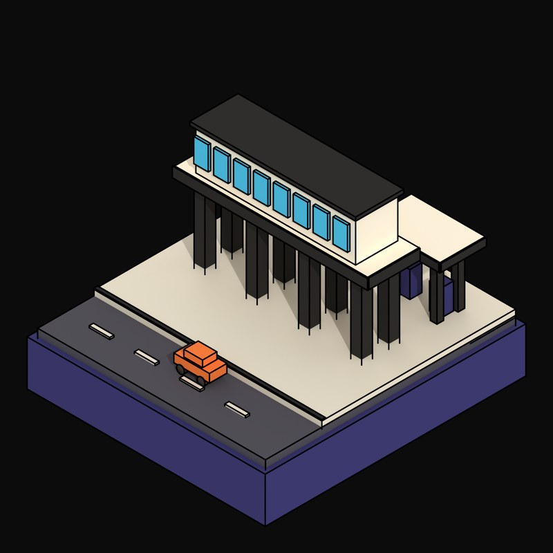 Yellow Motorway Service Bridge Spanning the Carriageway - 3D icon from Neo Brutalist Scenes