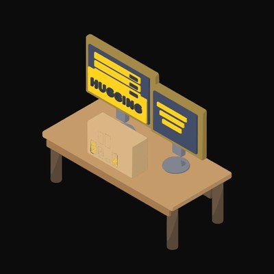 Hugging Face Model Cards on a Dual Screen Desk - illustration from Isometric Developer Stack Desks Icons