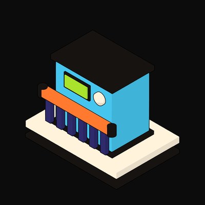 Cyan Coolant Distribution Unit with a Pipe Manifold - illustration from Neo Brutalist AI Hardware Icons