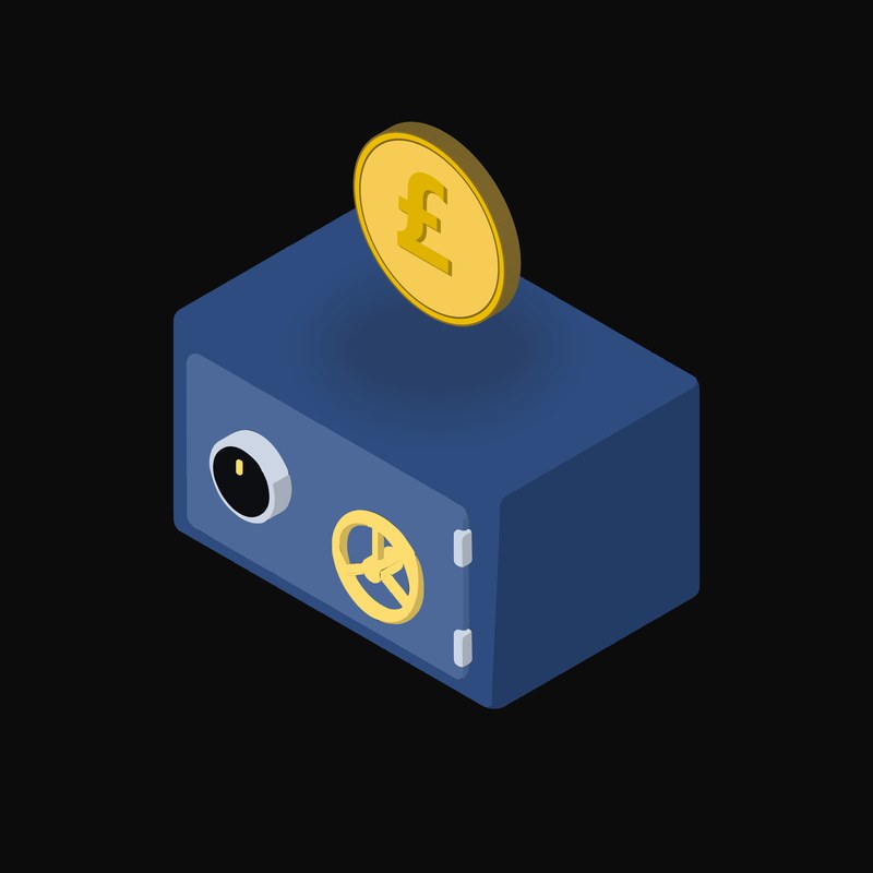 British Pound Floating Over a Safe - animated icon from Crypto & Currency Safe Float