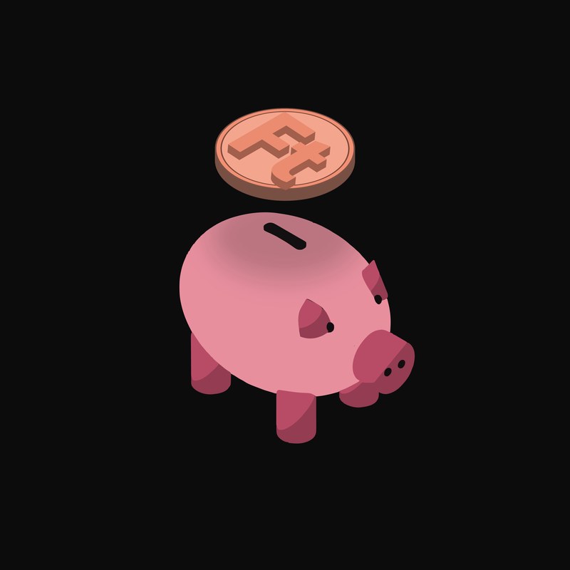 Hungarian Forint Floating Over a Piggy Bank (Back) - illustration from Crypto & Currency Piggy Bank Float