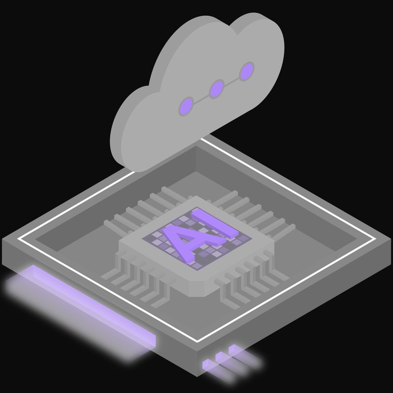 Grey and Purple AI Cloud Chip Icon - illustration from AI Cloud Chip Icons